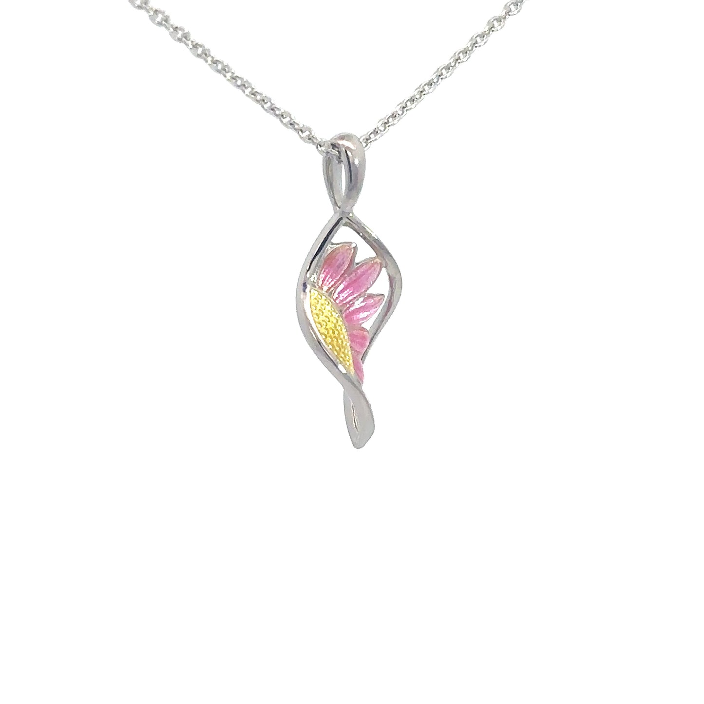 Sterling Silver Pink Enameled Sunflower Pendant
