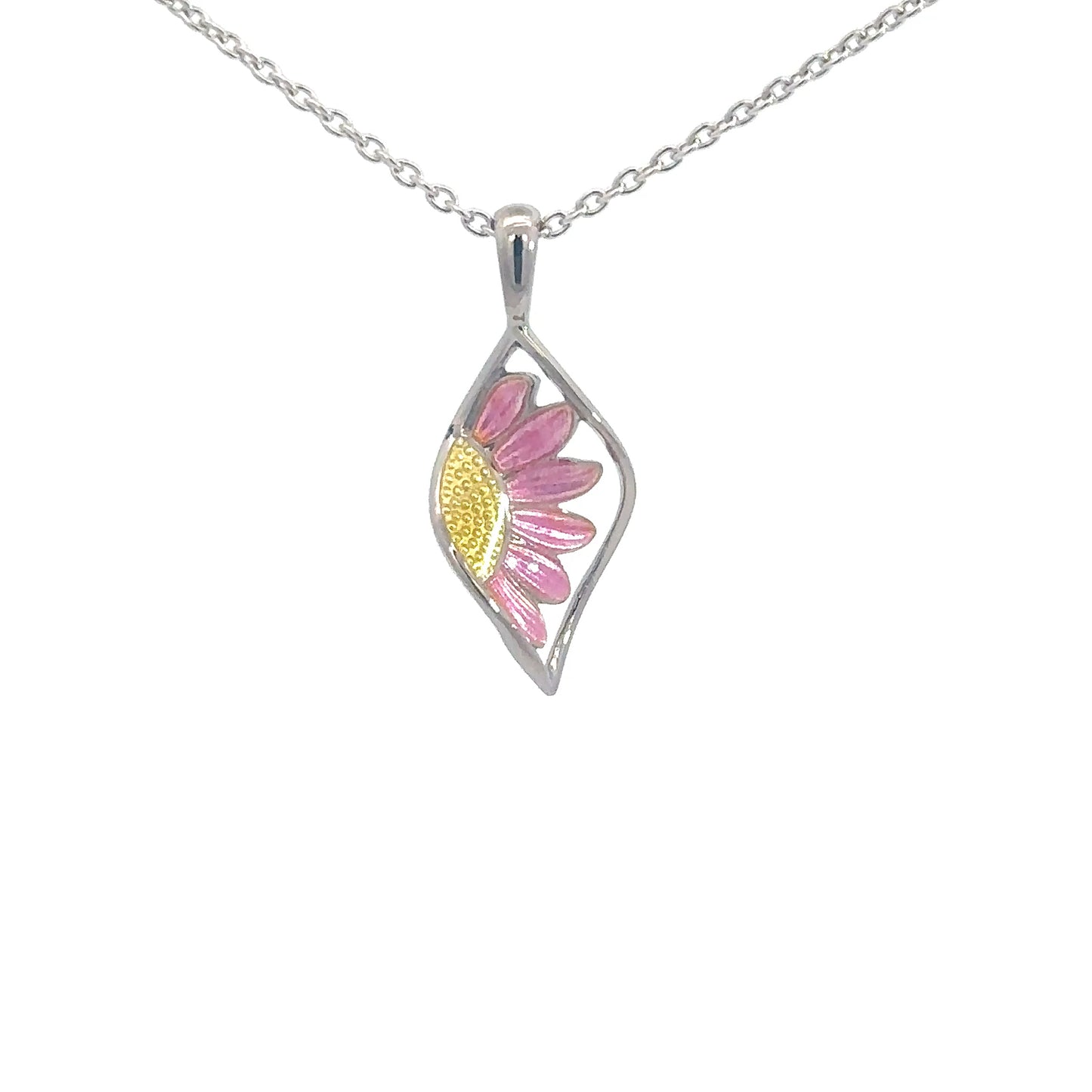 Sterling Silver Pink Enameled Sunflower Pendant