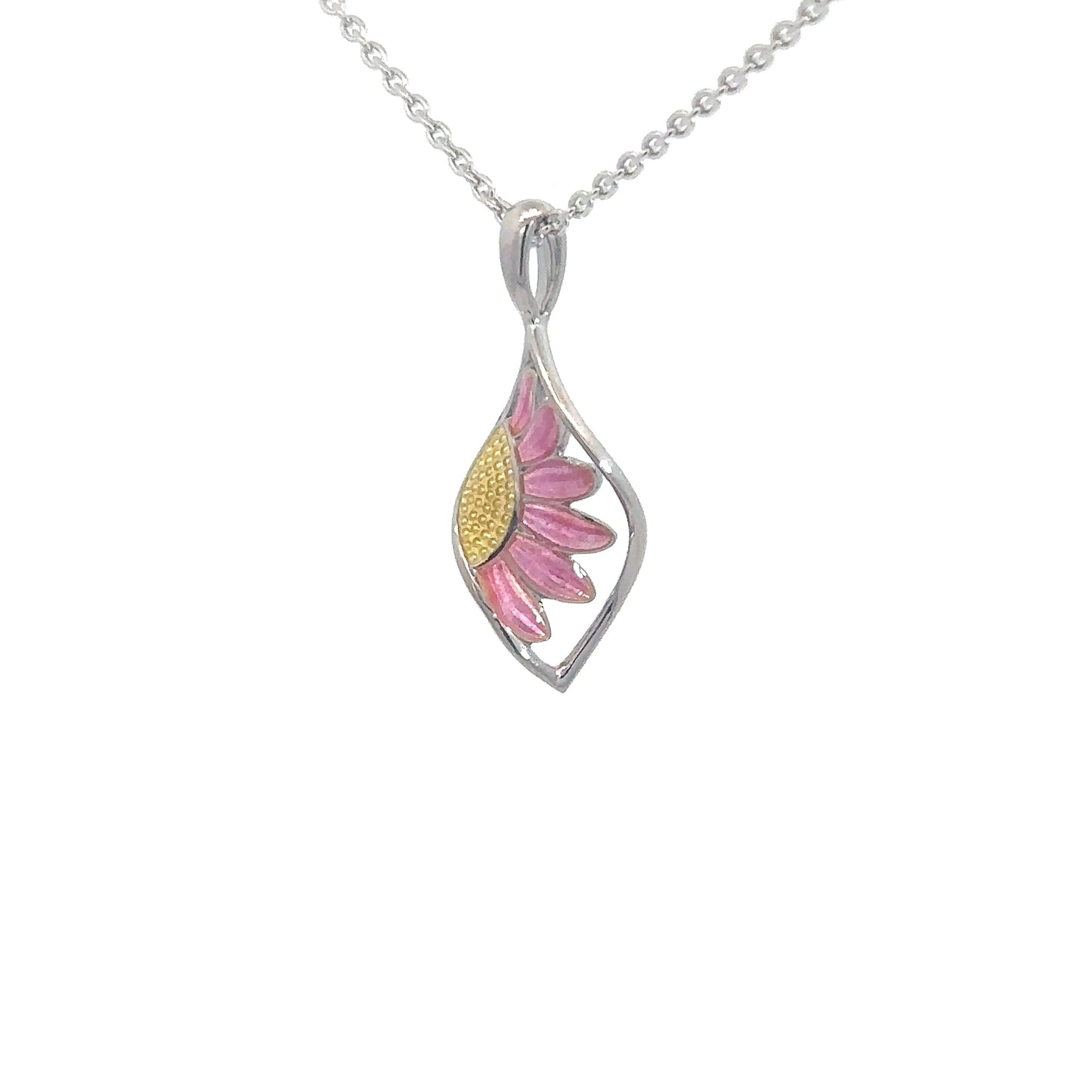 Sterling Silver Pink Enameled Sunflower Pendant