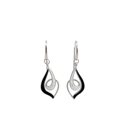 Sterling Silver Black & Silver Enameled Earrings
