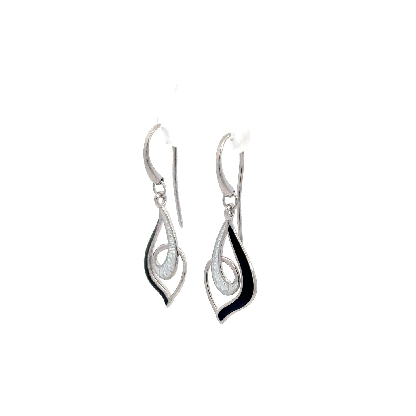 Sterling Silver Black & Silver Enameled Earrings