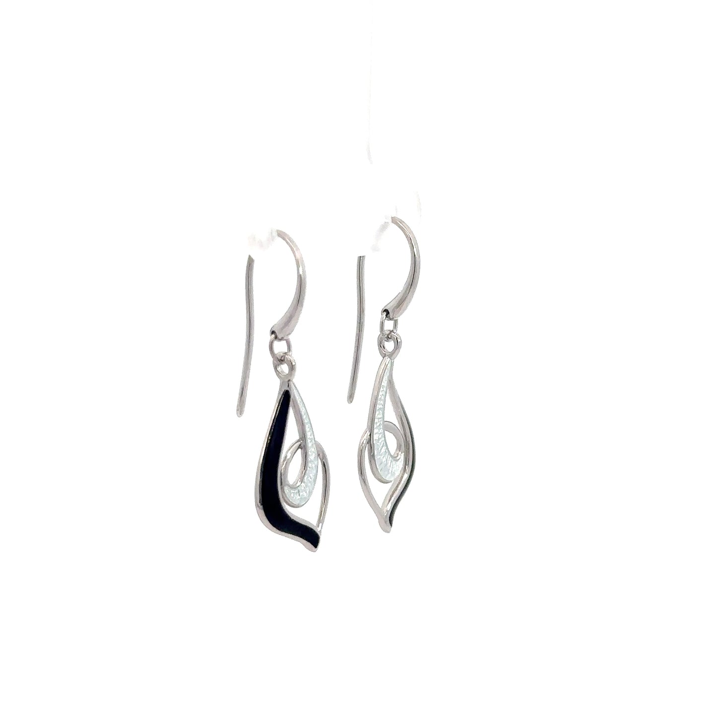 Sterling Silver Black & Silver Enameled Earrings