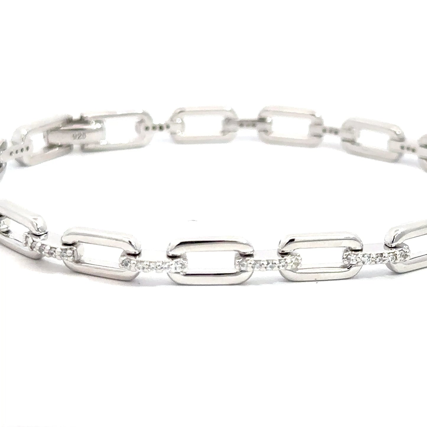 Sterling Silver Micro-Pave Simulated Diamond Link Bracelet