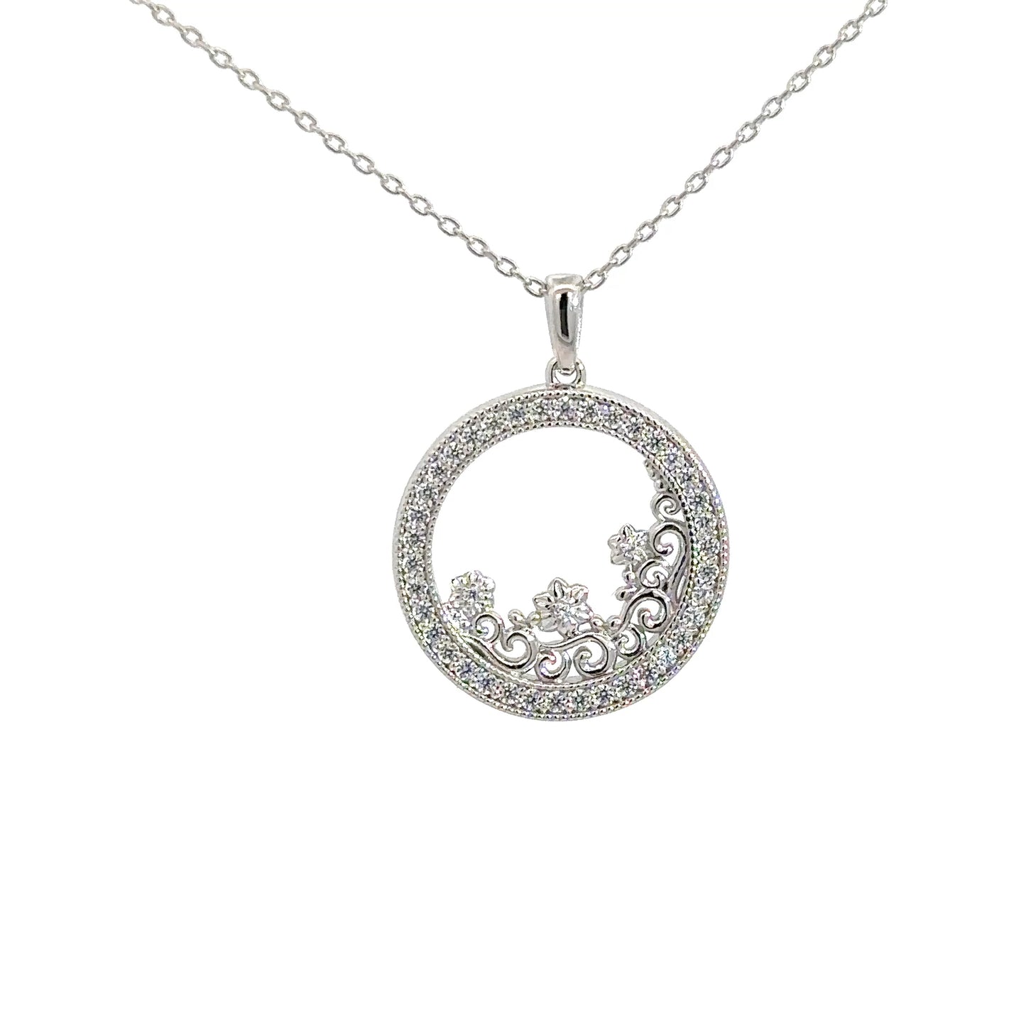 Sterling Silver Simulated Diamond Circle Pendant