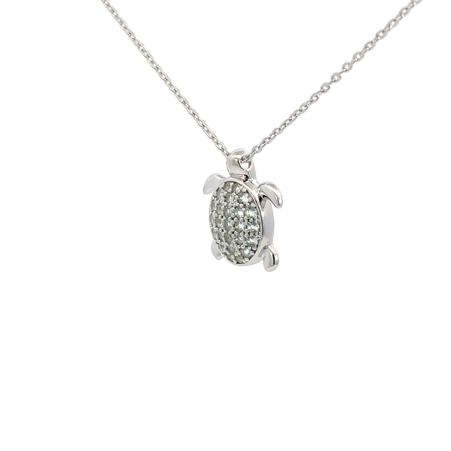 Sterling Silver Micro-Pave Green Aquamarine Turtle Pendant