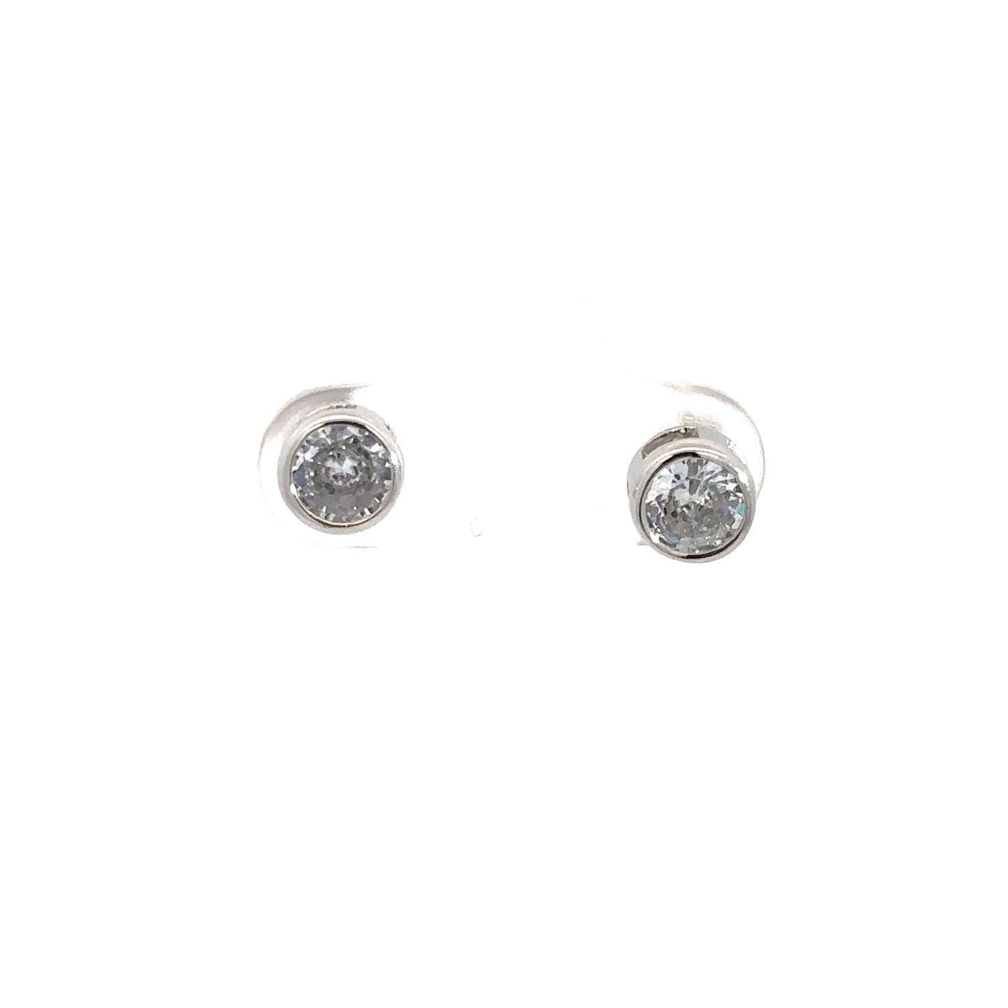 Sterling Silver Bezel Set Simulated Diamond Earrings