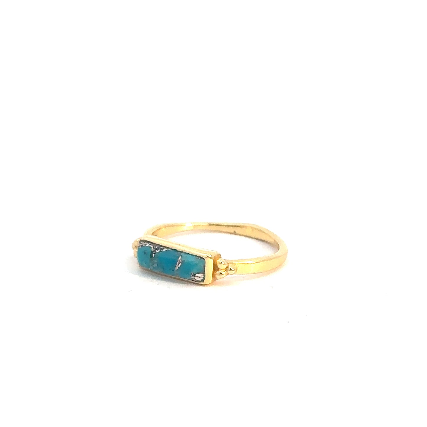 Sterling Silver Yellow Gold Plated Turquoise Rectangle Ring
