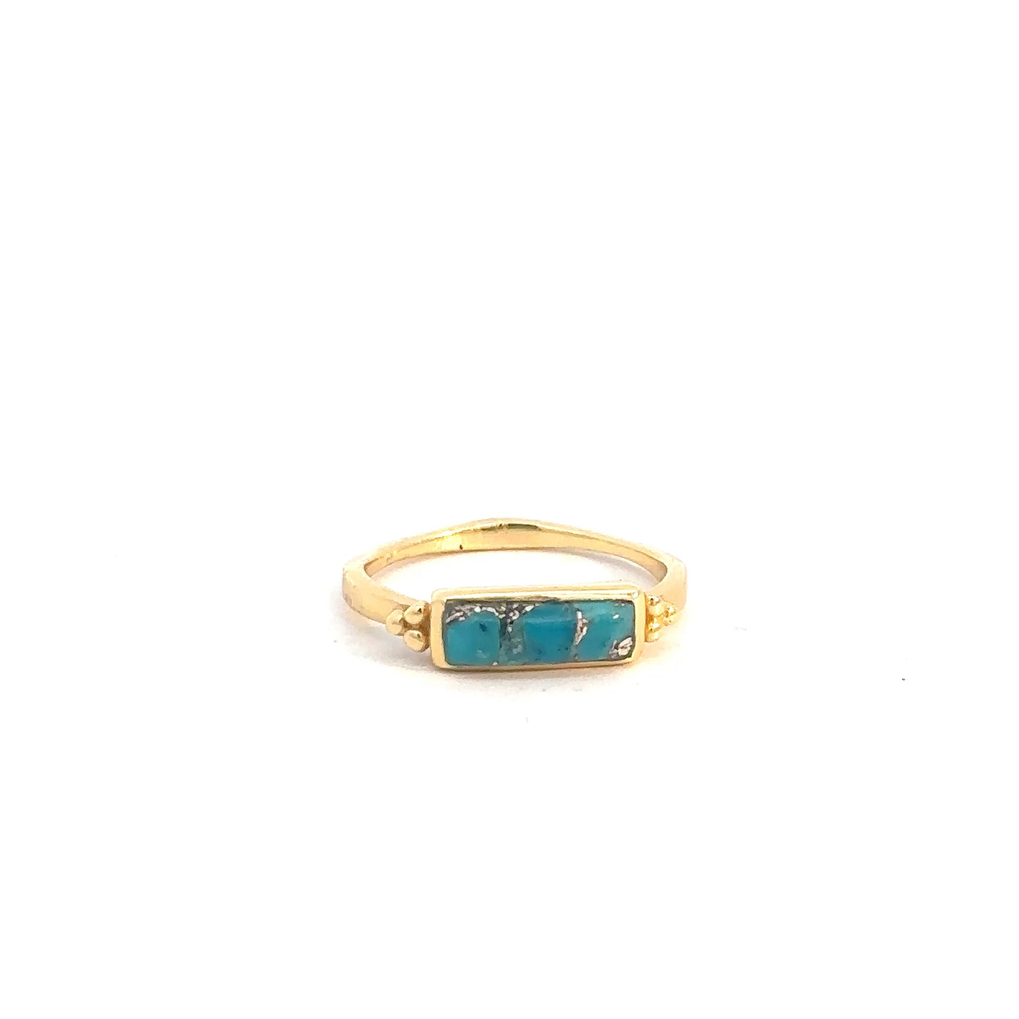 Sterling Silver Yellow Gold Plated Turquoise Rectangle Ring