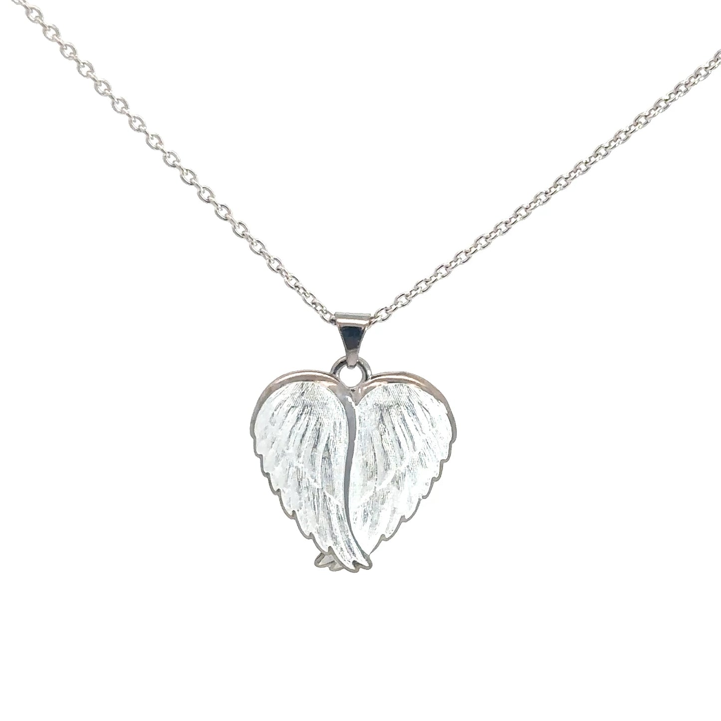 Sterling Silver White Heart Angel Wings