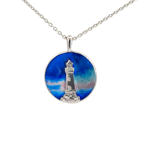 Sterling Silver Blue Lighthouse Pendant