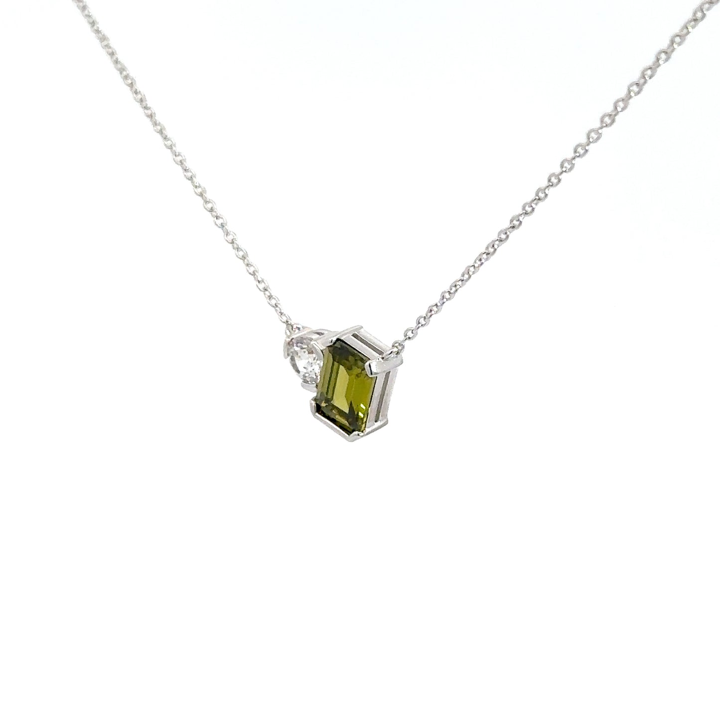 Sterling Silver Simulated Peridot & Simulated Diamond Pendant