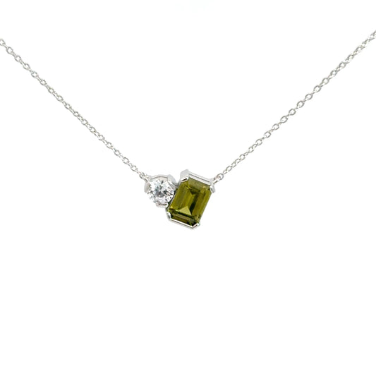 Sterling Silver Simulated Peridot & Simulated Diamond Pendant