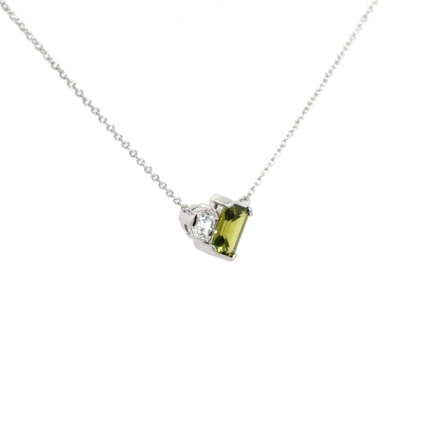 Sterling Silver Simulated Peridot & Simulated Diamond Pendant