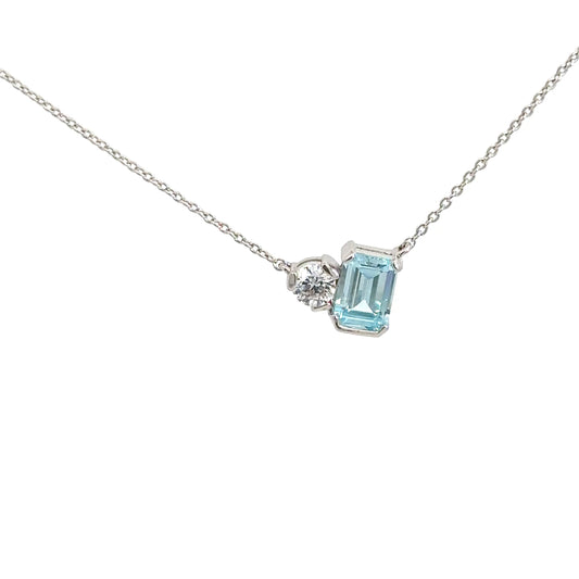 Sterling Silver Simulated Aquamarine & Simulated Diamond Pendant