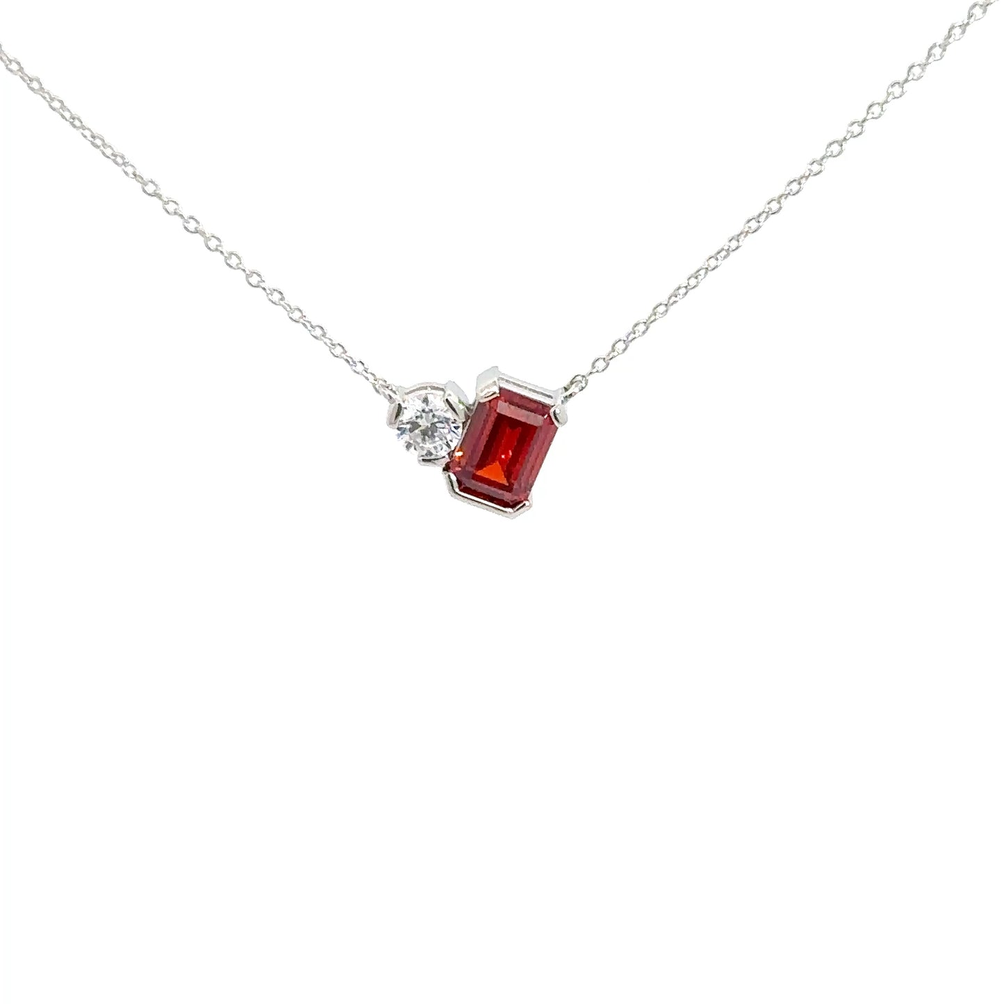 Sterling Silver Simulated Garnet & Simulated Diamond Pendant