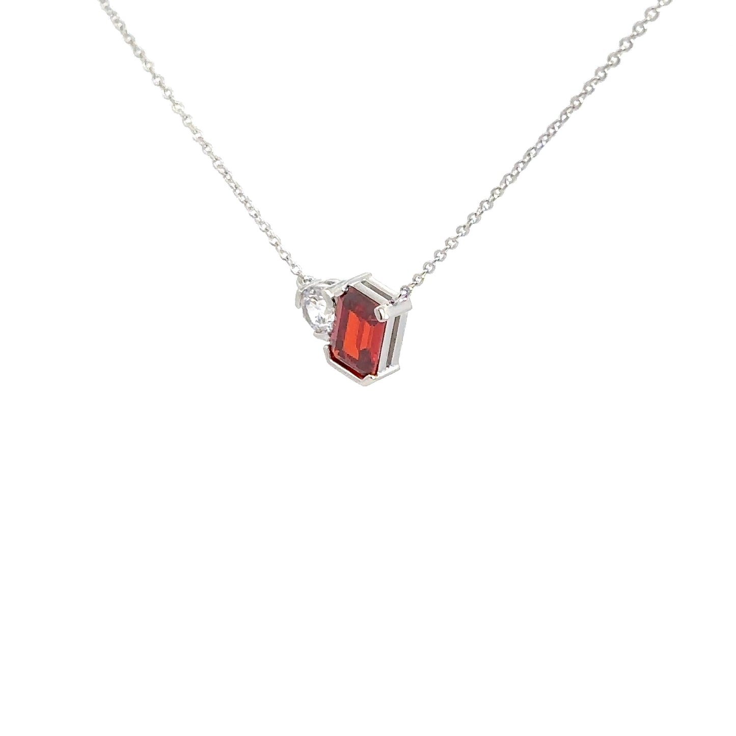 Sterling Silver Simulated Garnet & Simulated Diamond Pendant