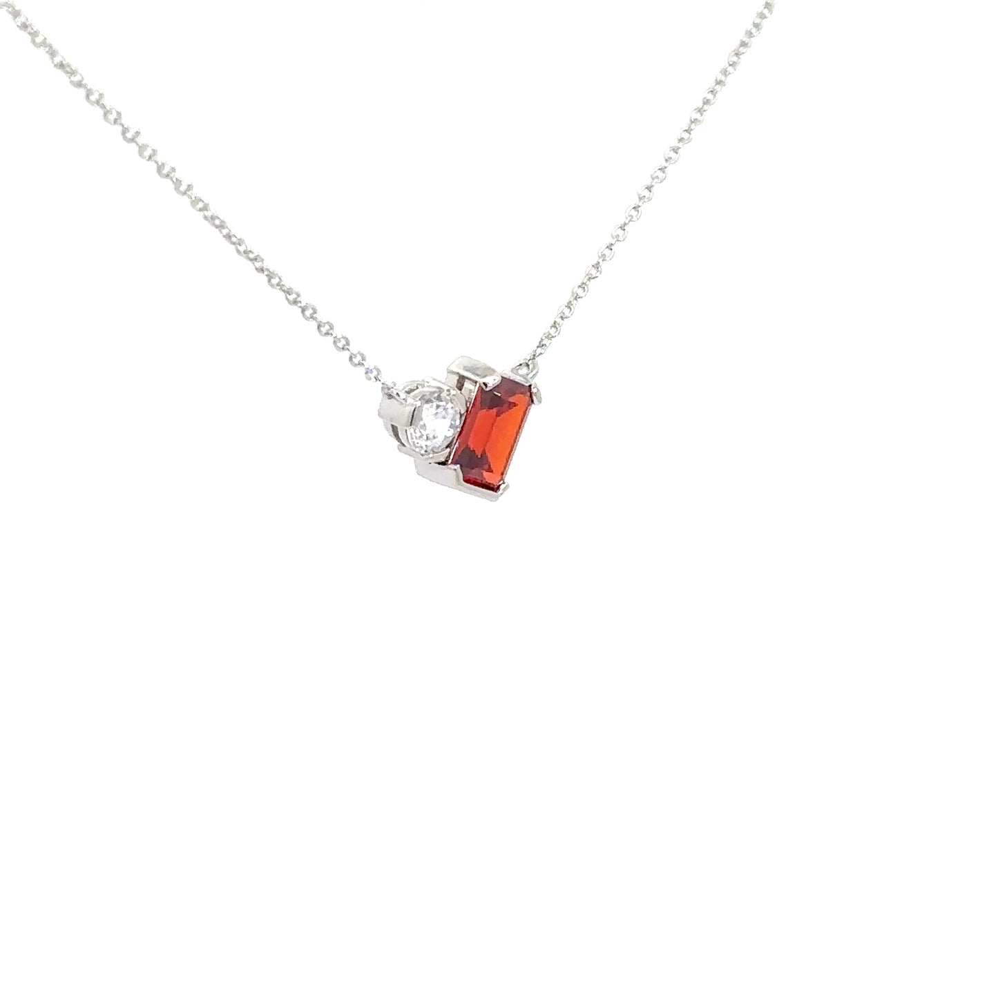 Sterling Silver Simulated Garnet & Simulated Diamond Pendant