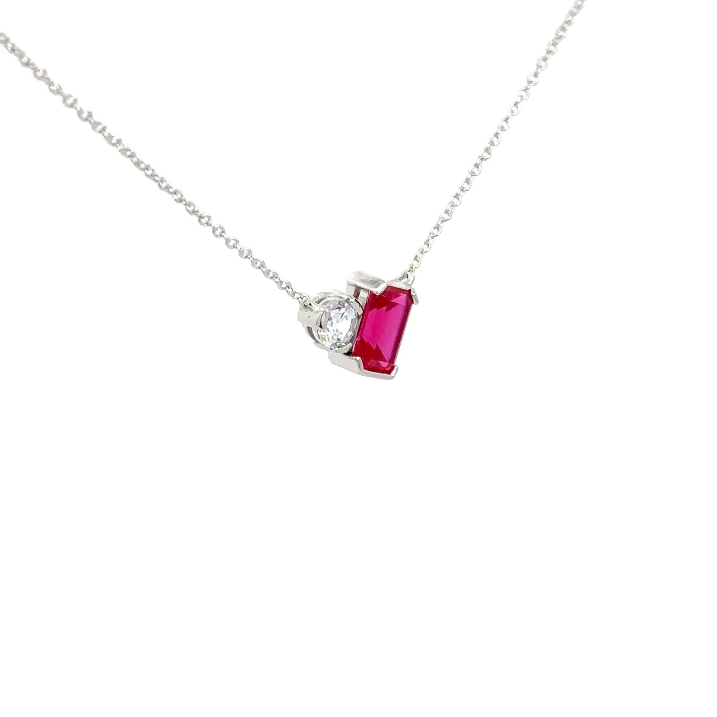 Sterling Silver Simulated Ruby & Simulated Diamond Pendant