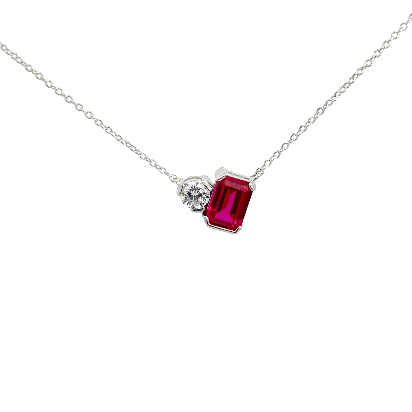Sterling Silver Simulated Ruby & Simulated Diamond Pendant