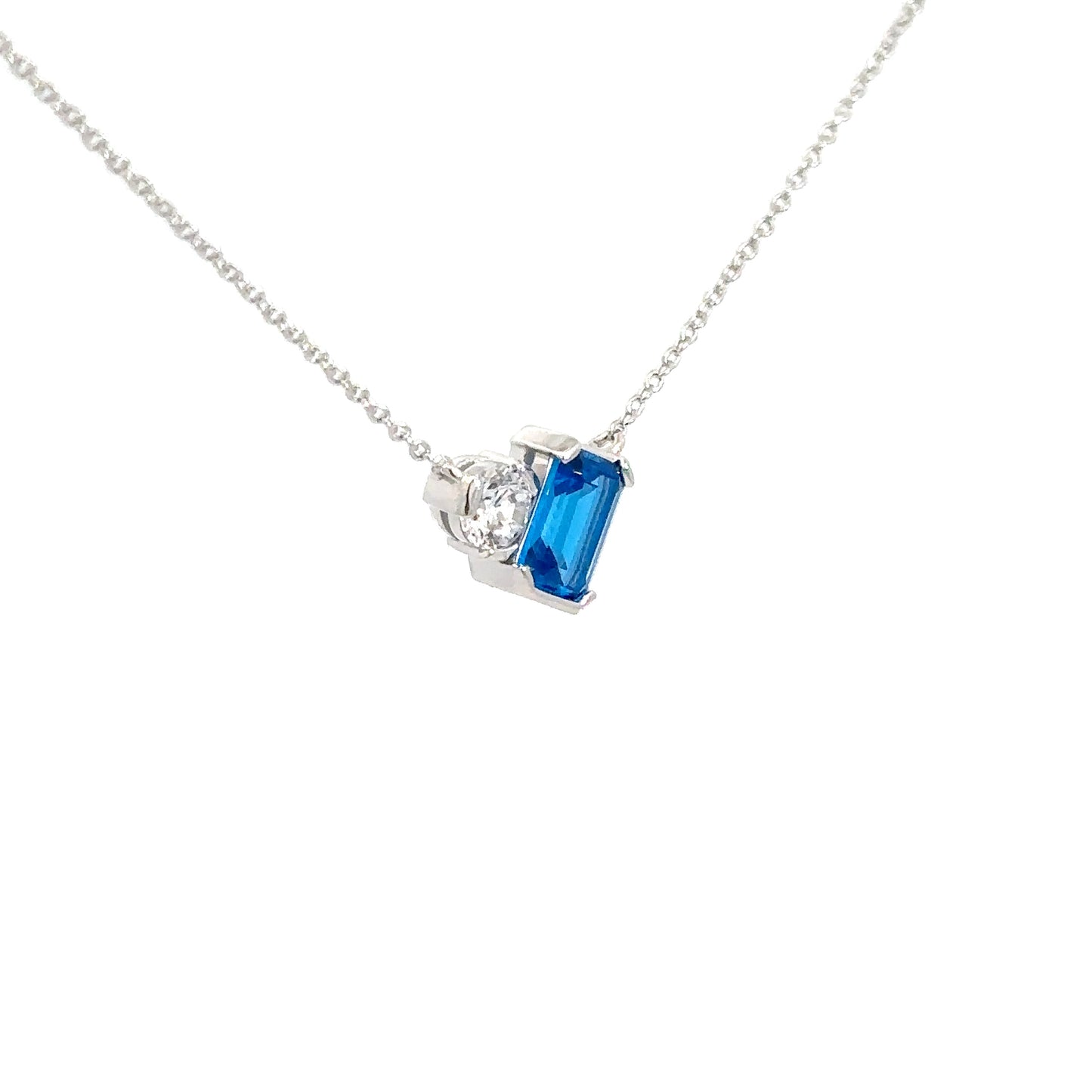 Sterling Silver Simulated Blue Topaz & Simulated Diamond Pendant