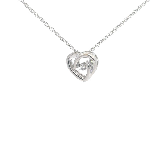 Sterling Silver Heart Shaped Diamond Heartbeat Pendant .05cttw
