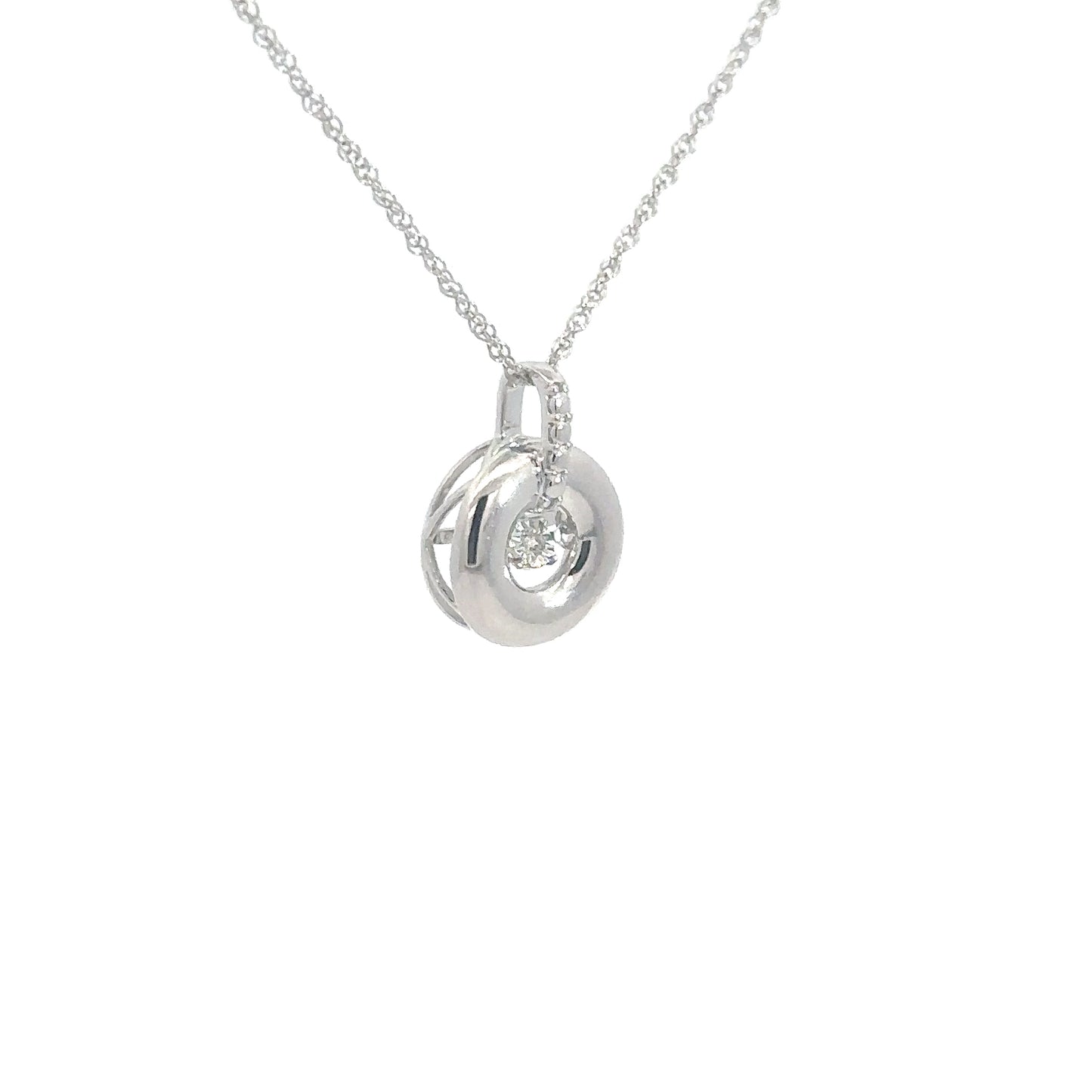 Sterling Silver Circle Heartbeat Diamond .01cttw Pendant