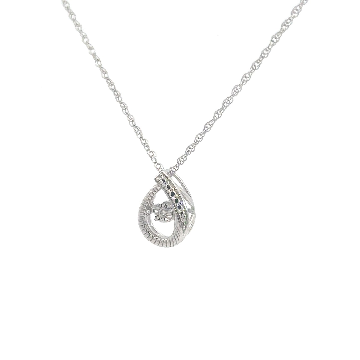 Sterling Silver Pear Shaped Heartbeat Pendant .02cttw