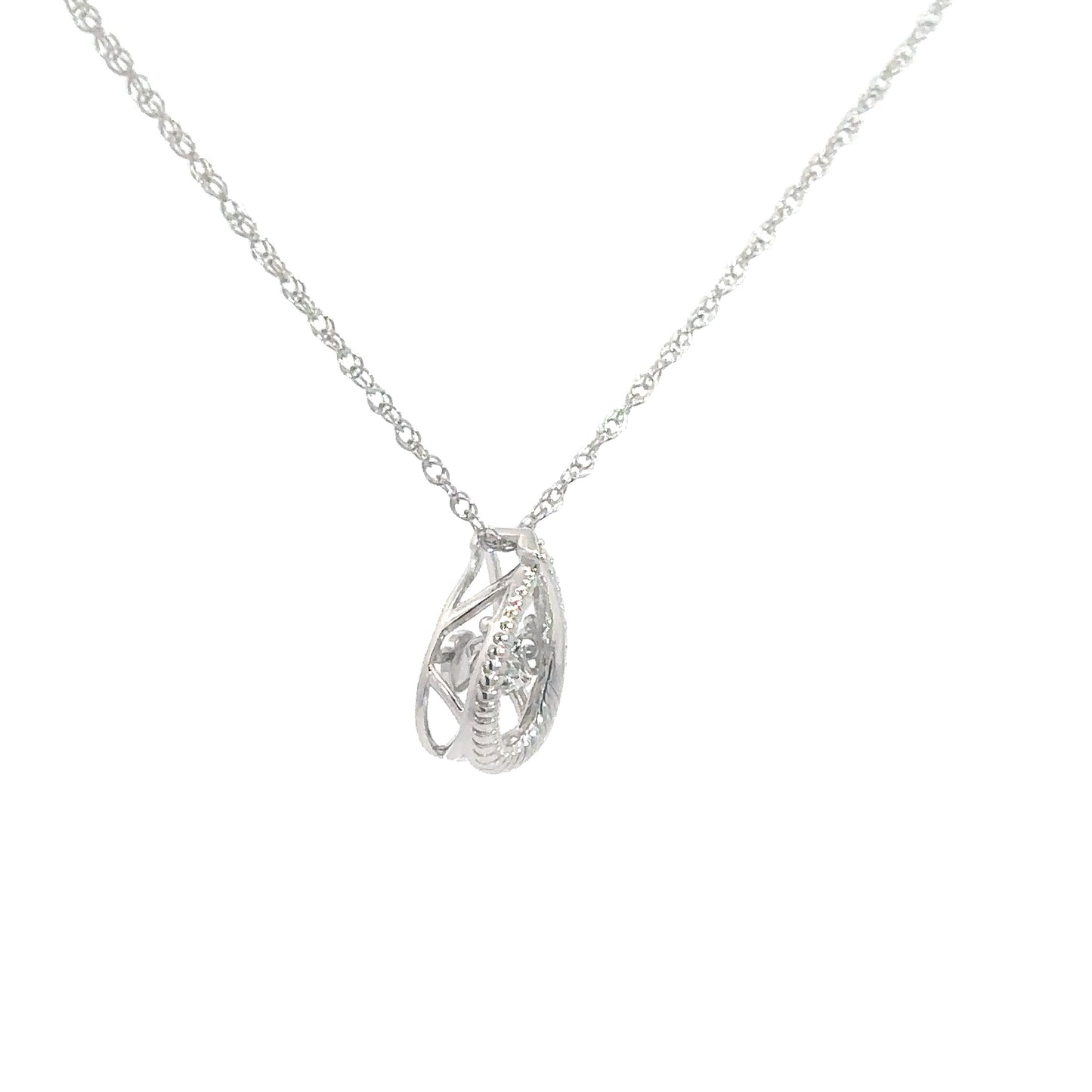 Sterling Silver Pear Shaped Heartbeat Pendant .02cttw