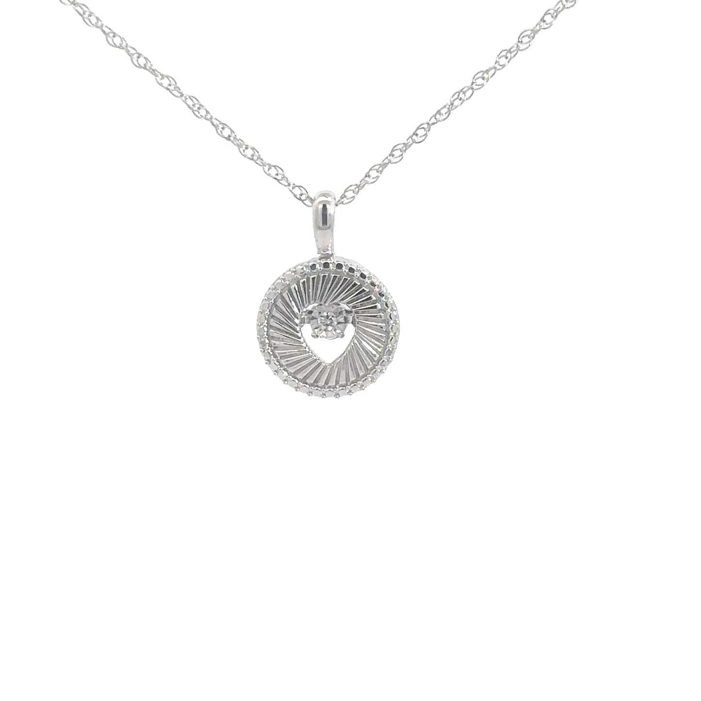 Sterling Silver Circle with Heartbeat Diamond .02cttw
