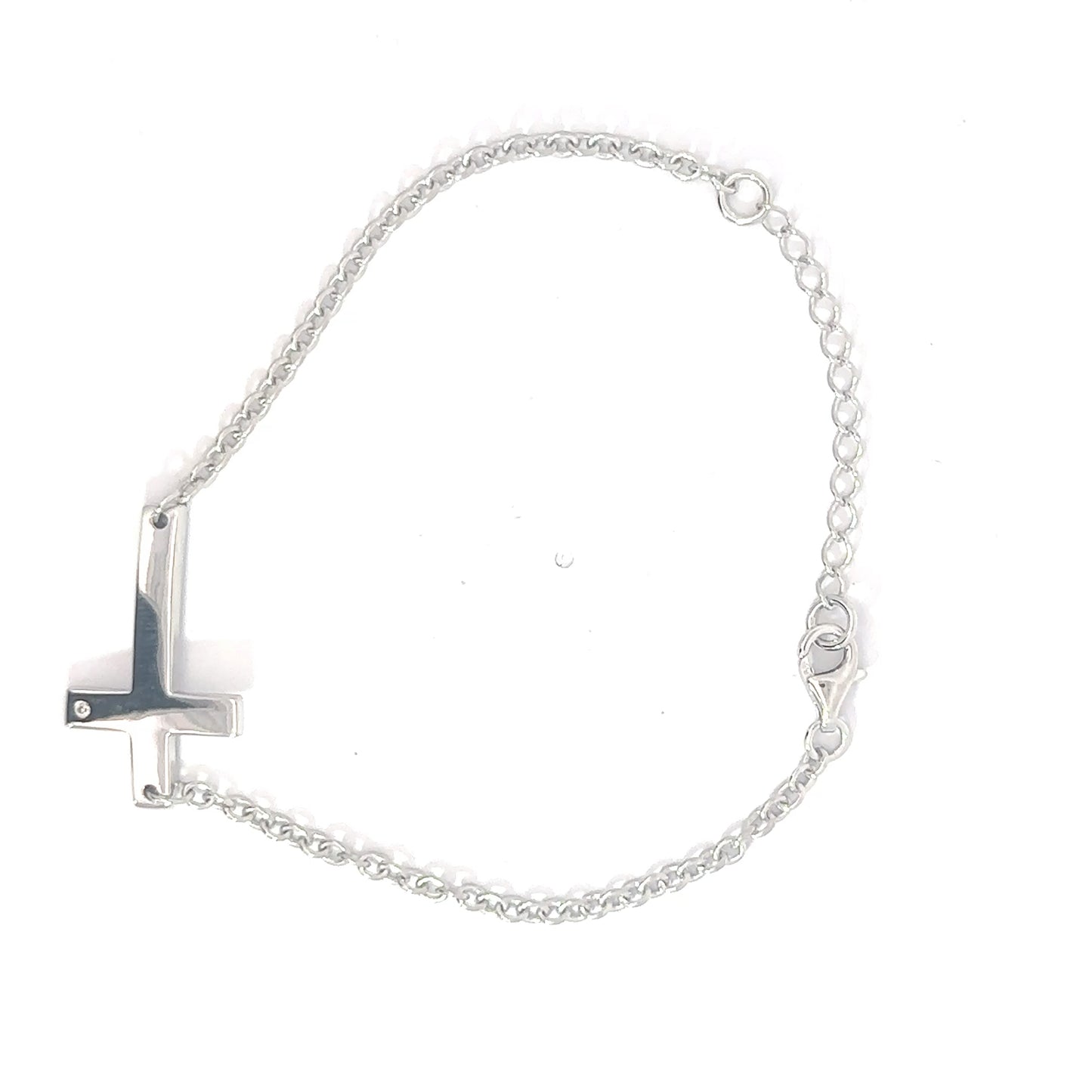 Sterling Silver Cross Bracelet with a Diamond .01cttw