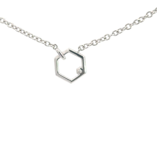 Sterling Silver Hexagon & Diamond Pendant .01cttw