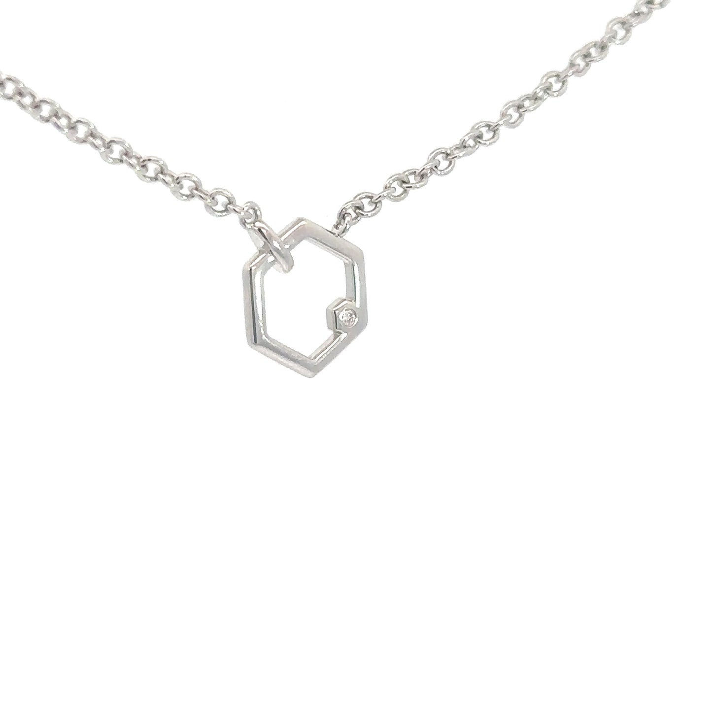 Sterling Silver Hexagon & Diamond Pendant .01cttw
