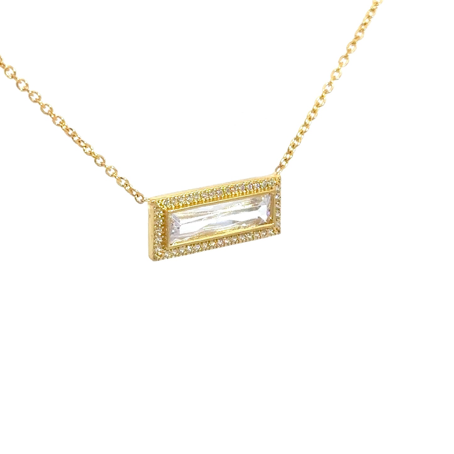 Yellow Gold Plated Simulated Diamond Rectangular Pendant