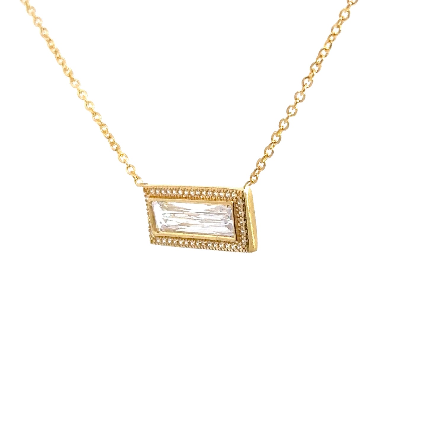 Yellow Gold Plated Simulated Diamond Rectangular Pendant