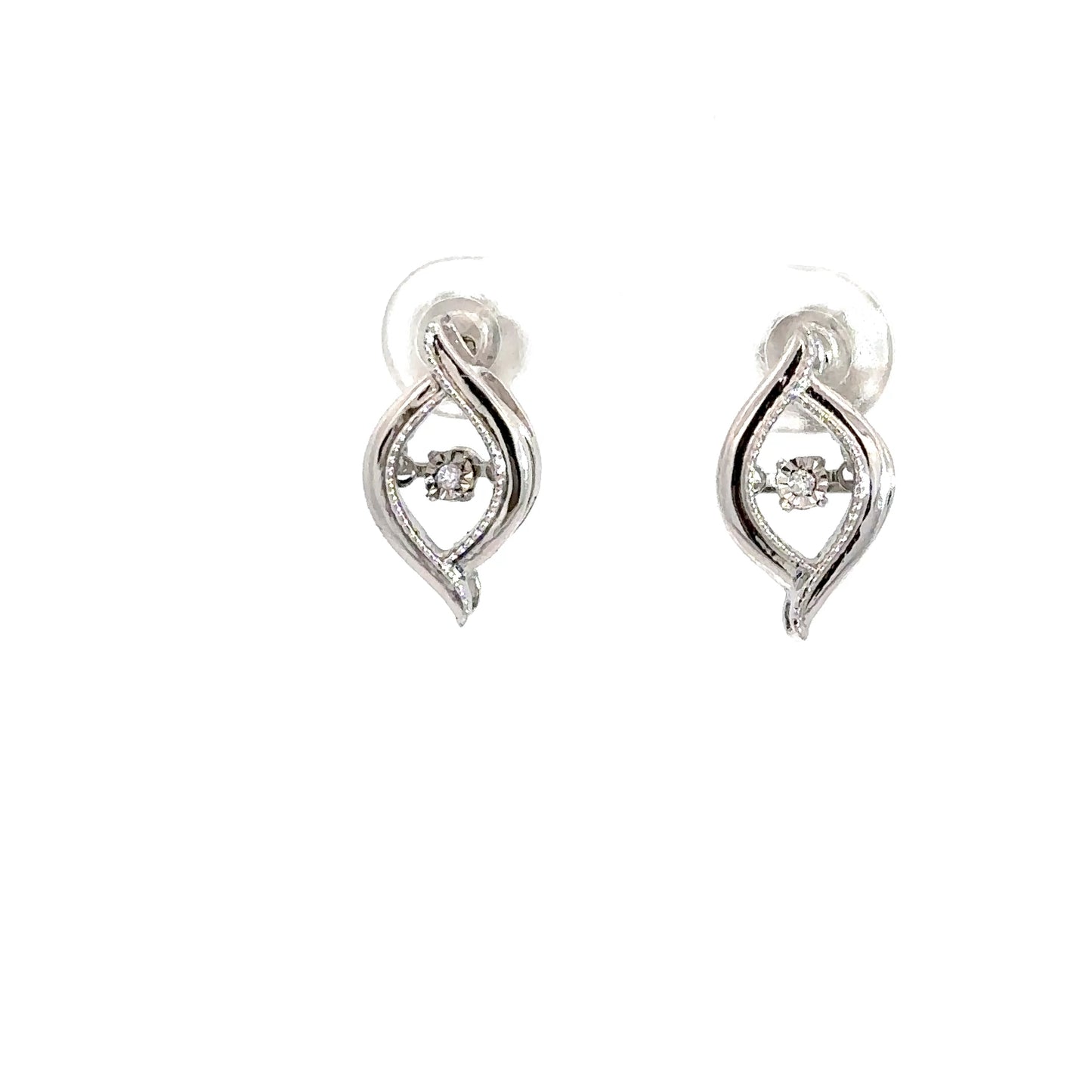 Sterling Silver Diamond Heartbeat Earrings .02cttw
