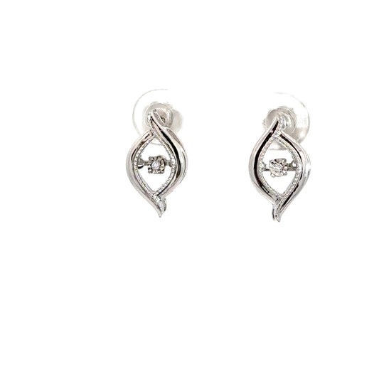 Sterling Silver Diamond Heartbeat Earrings .02cttw