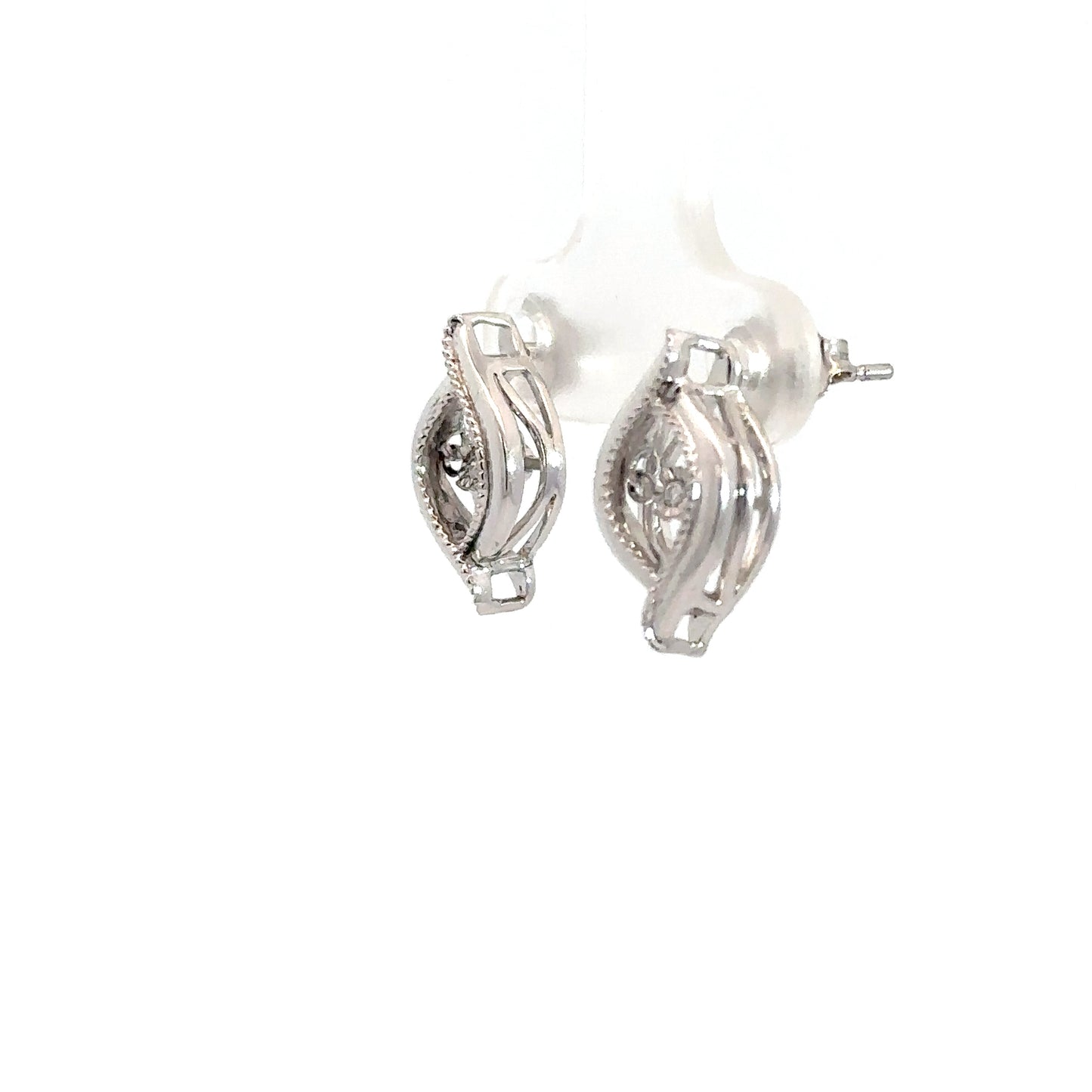 Sterling Silver Diamond Heartbeat Earrings .02cttw
