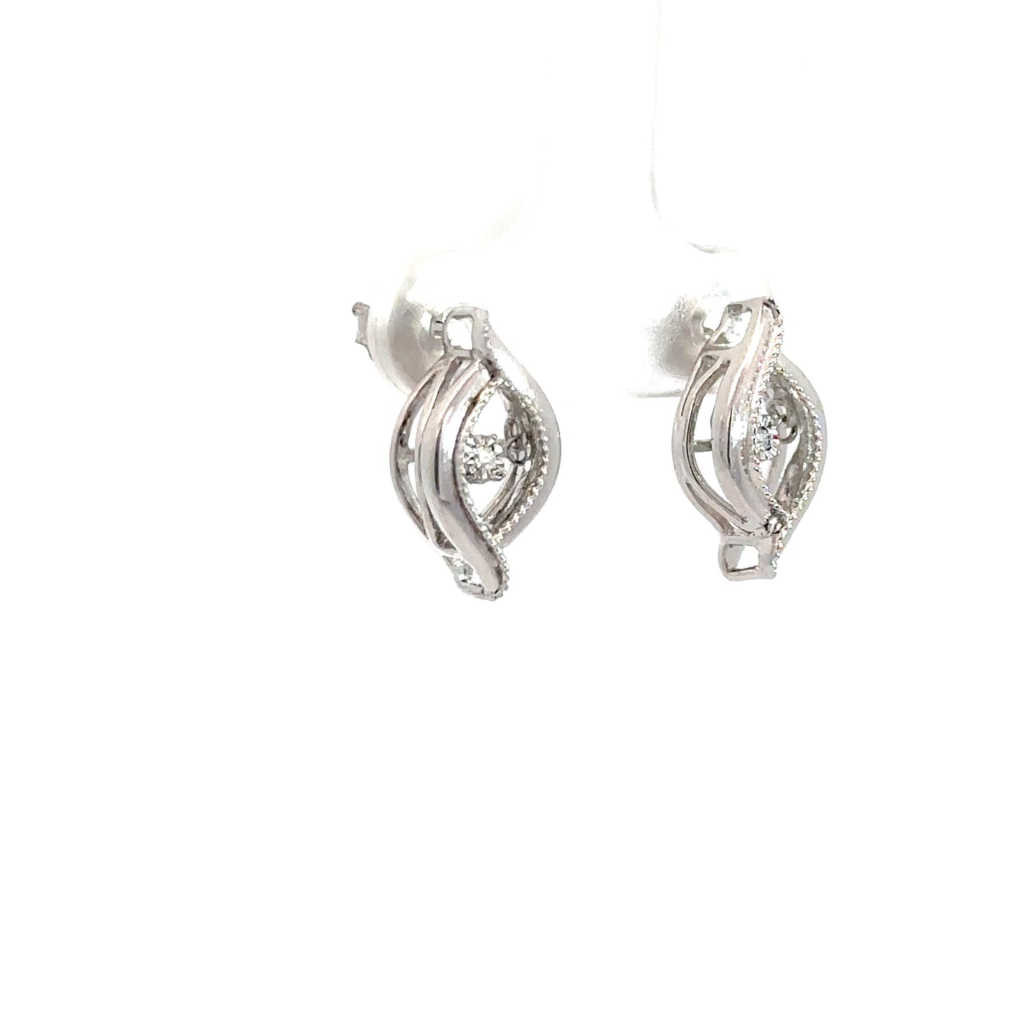 Sterling Silver Diamond Heartbeat Earrings .02cttw