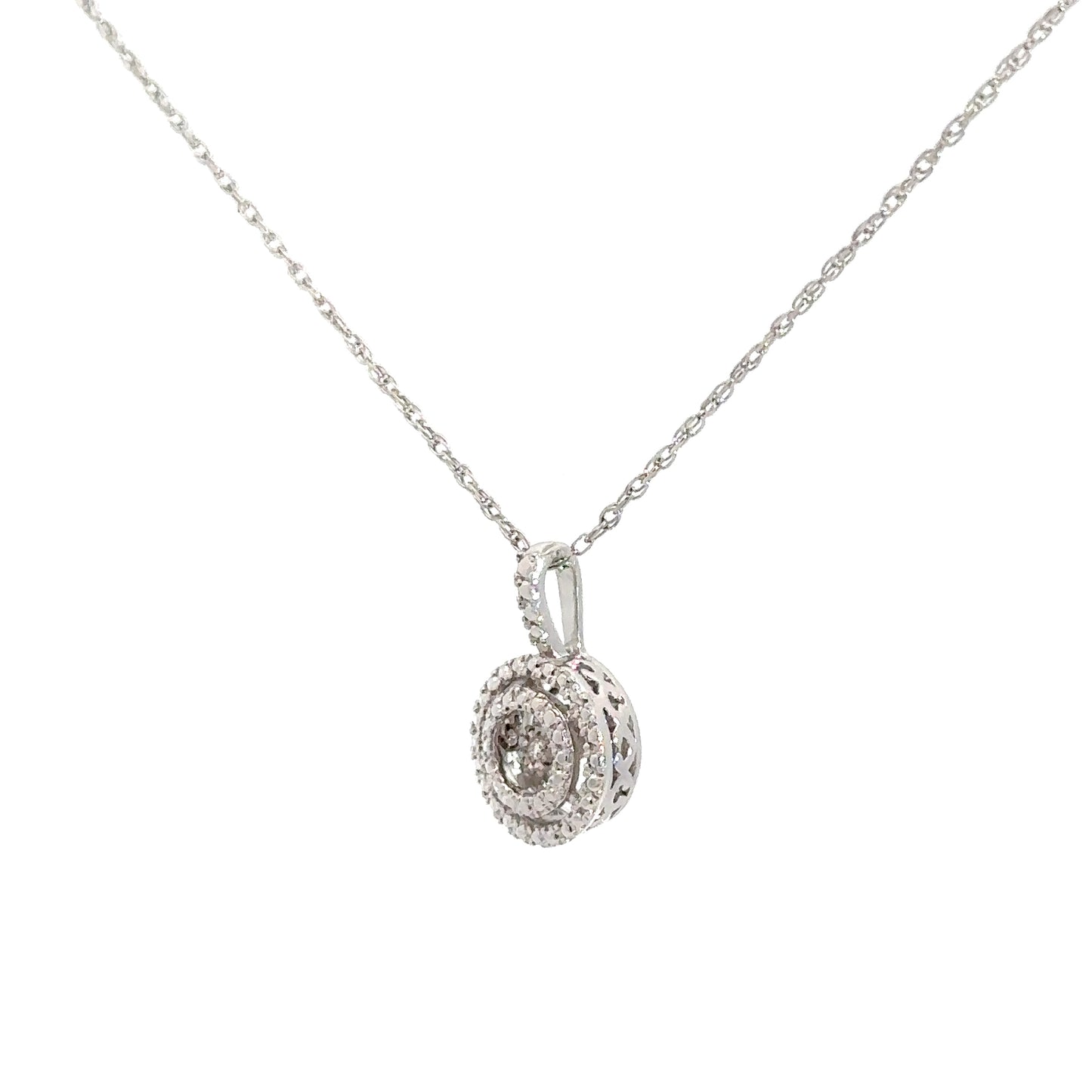 Sterling Silver Circle Diamond Heartbeat Pendant .01cttw