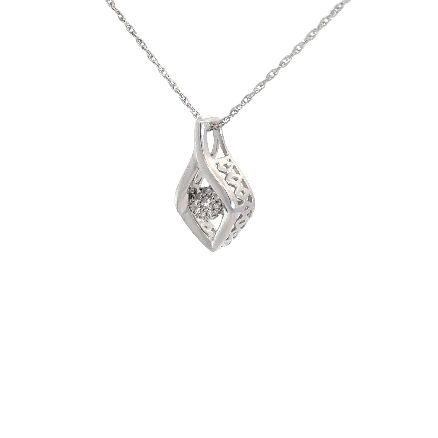 Sterling Silver Diamond Cluster Heartbeat Pendant .08cttw