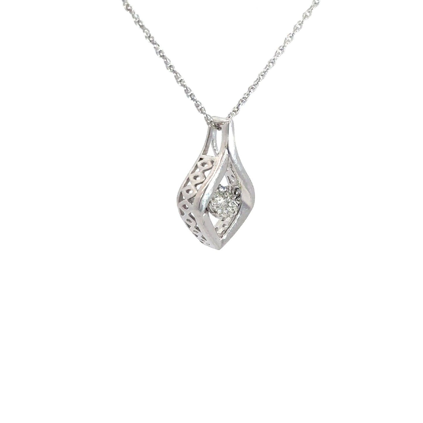 Sterling Silver Diamond Cluster Heartbeat Pendant .08cttw