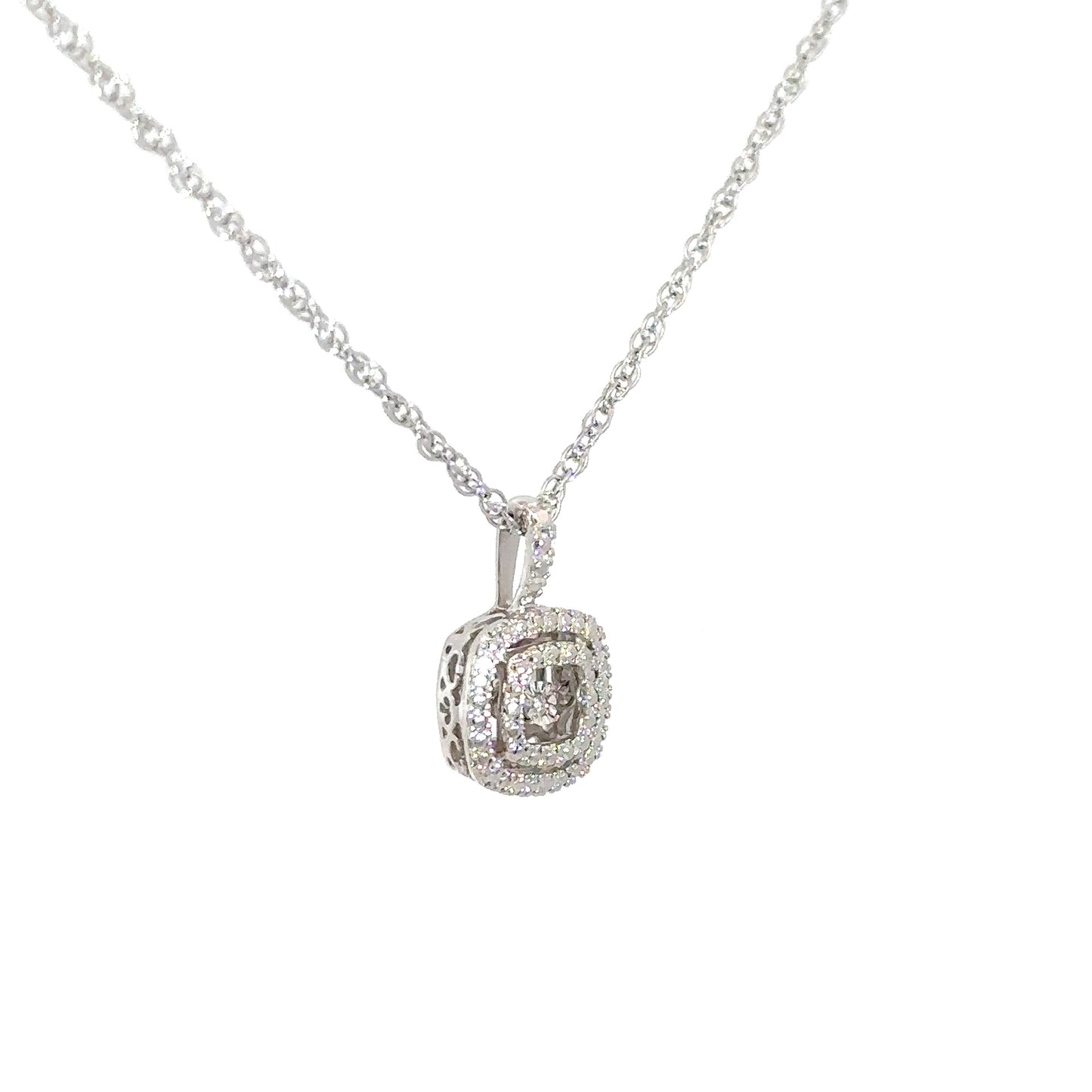 Sterling Silver Square Diamond Heartbeat Pendant .01cttw