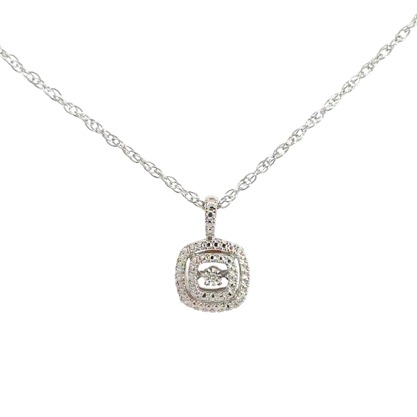 Sterling Silver Square Diamond Heartbeat Pendant .01cttw