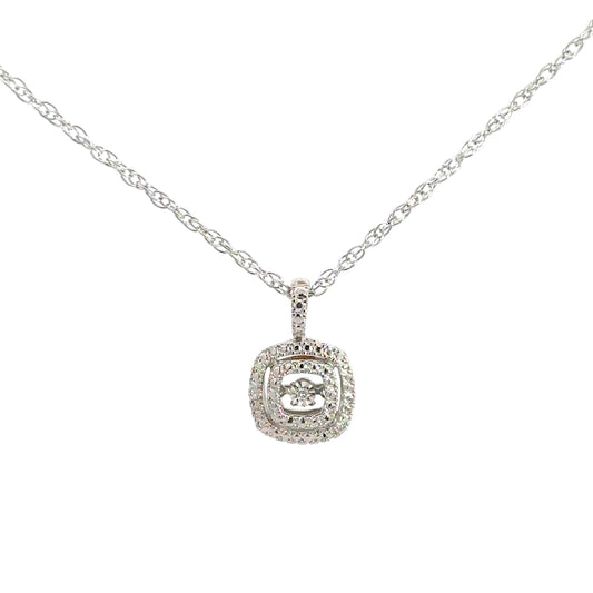 Sterling Silver Square Diamond Heartbeat Pendant .01cttw