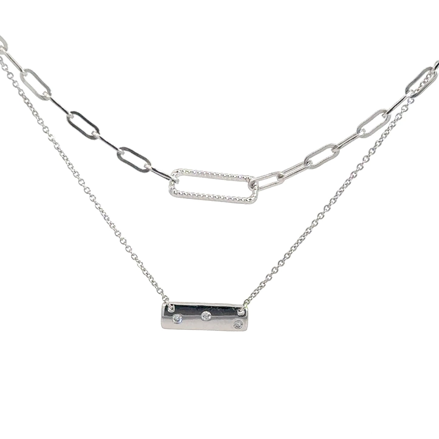 Sterling Silver Double Row Necklace .04cttw