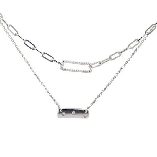 Sterling Silver Double Row Necklace .04cttw