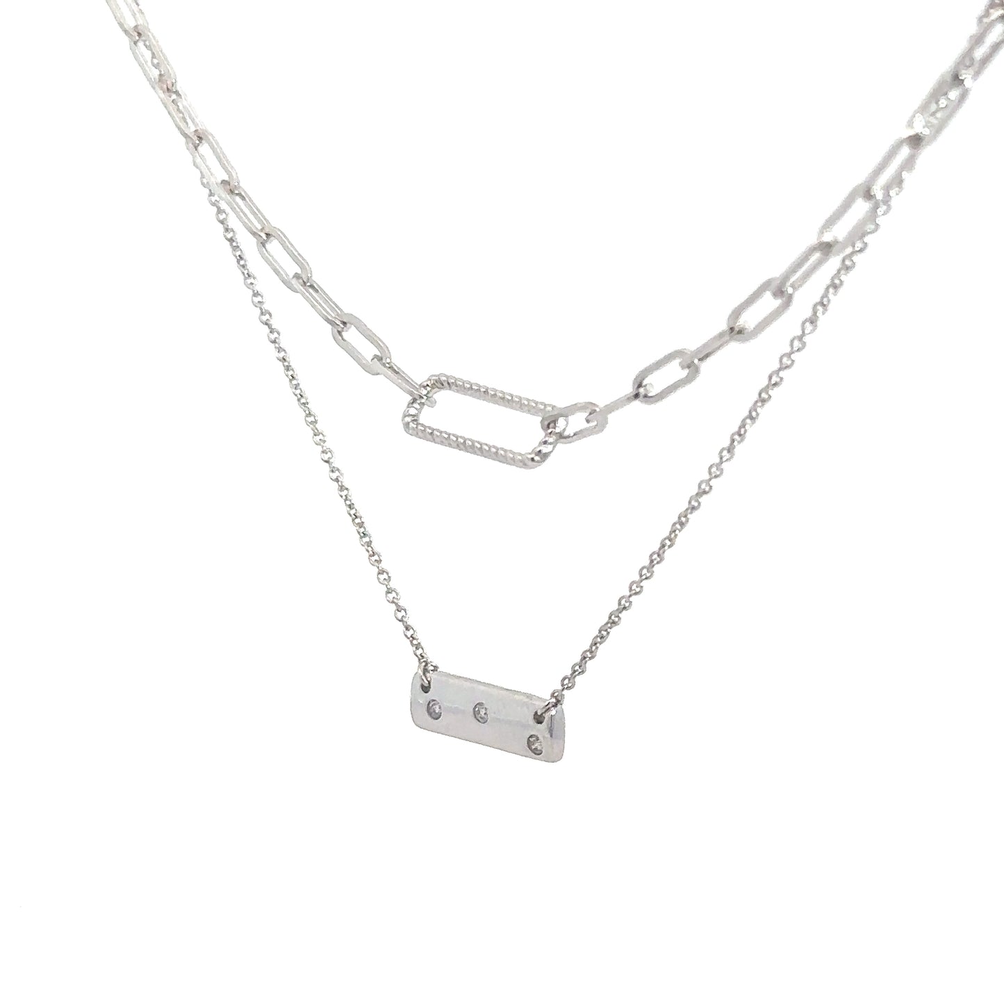 Sterling Silver Double Row Necklace .04cttw