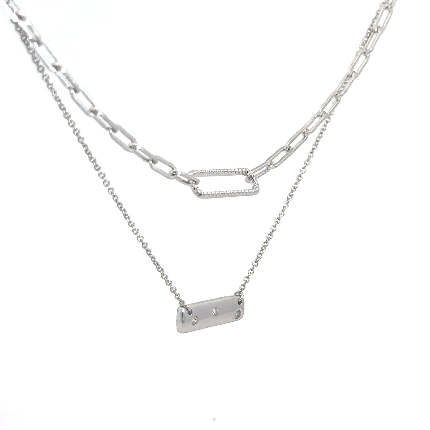 Sterling Silver Double Row Necklace .04cttw