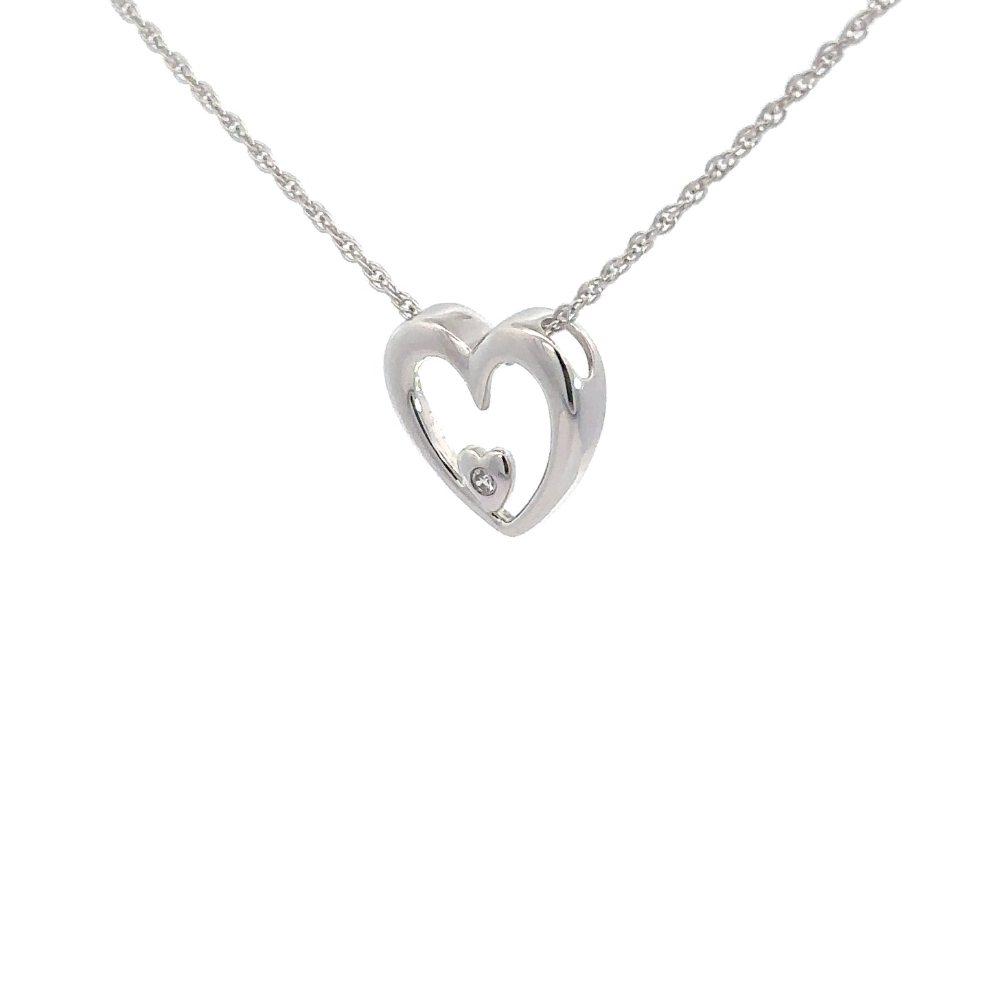 Sterling Silver Heart & Diamond Pendant