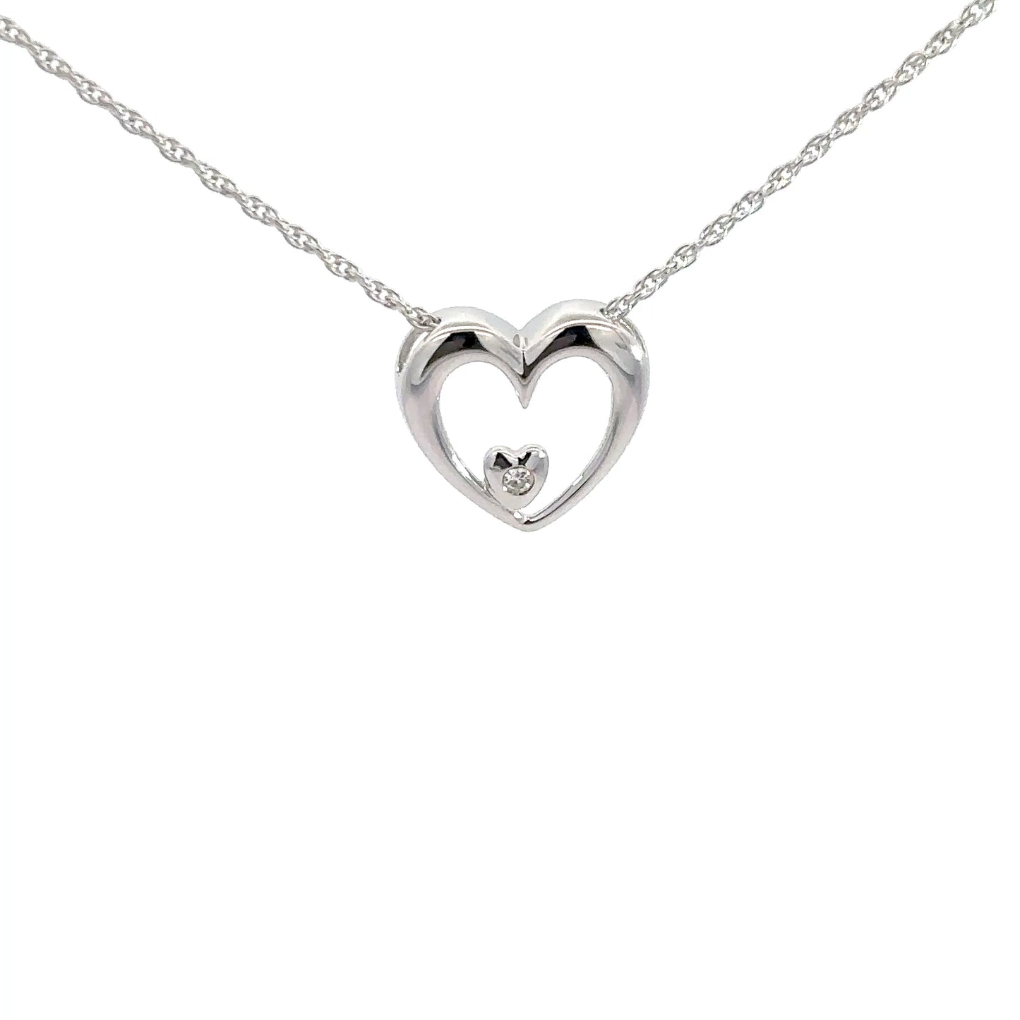 Sterling Silver Heart & Diamond Pendant